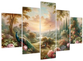 Obraz - Pávy v záhrade (150x105 cm)