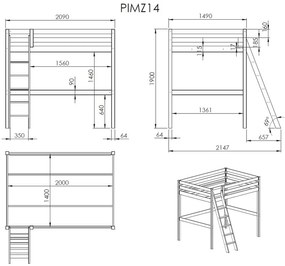 Biela detská posteľ s rebríkom Vipack Pino, 140 × 200 cm