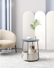 Okrúhly príručný stolík s látkovým košom, sivá a biela farba