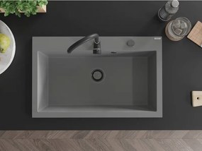 Mexen Elix, 1-korový granitový drez 800 x 500 mm, šedá, čierny sifón, 6527801005-71-B