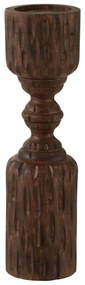 Vyrezávaný tmavo hnedý drevený svietnik Mango - Ø 10 * 37 cm