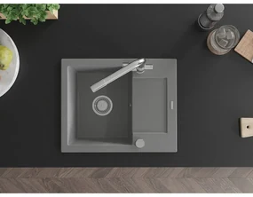 Mexen Enzo, granitový drez 576x465x174 mm, 1-komorový, chrómová batéria Duero, šedá, 6506-71-671600-00