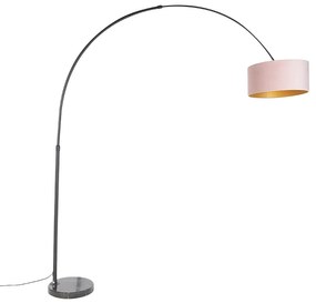 Oblúková lampa čierna zamatový tienidlo ružový so zlatom 50 cm - XXL