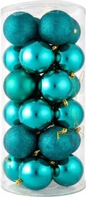 DECOLED Sada vianočných ozdôb pávia zelená 8 cm plastové gule, 8× matné, 8× trblietavé, 8× lesklé, balenie 24 ks