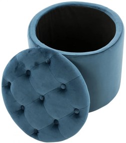 Taburetka s úložným priestorom Pantin - zamat, v42 x Ø44 cm - Modrá