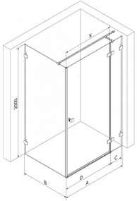 Mexen Lunar T, pravý výklopný sprchový kút 140 x 110 cm, 8mm číre sklo, profil ružové zlato, 834T-140-110-60-00-P