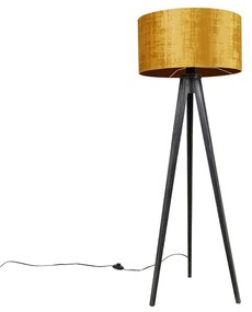 Stojaca lampa trojnožka čierna so zlatým tienidlom 50 cm - Tripod Classic