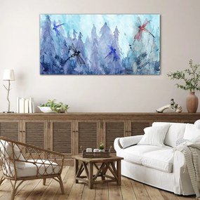 Obraz na skle Akvarel vážka les
