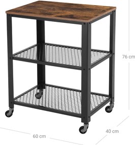 Odkladací stolík na kolieskach TAYLOR 60x40 cm, rustikálne hnedý