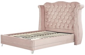 Zamatová posteľ 160 x 200 cm pastelová ružová AYETTE Beliani