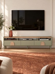 TV skrinka Amilio 200 cm na nožičkách - eukalyptus / dub baltic dune / dub prírodný