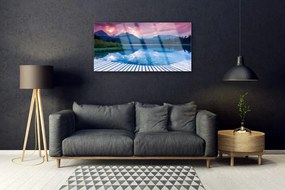 Obraz na skle Hora jazero príroda 125x50 cm