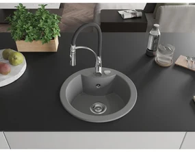 Mexen Diego, 1-komorový granitový drez 488x488x167 mm a drezová batéria Aster, šedá, 6512-71-73450-07