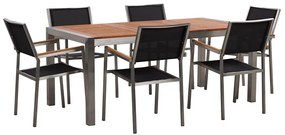 Záhradná súprava eukalyptový drevený stôl a 6 čiernych stoličiek GROSSETO Beliani