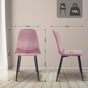 Sada 4 ks jedálenských stoličiek Maryam zamat - ružová