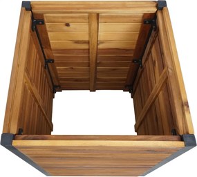 Kvetináč HWC-L23, 60x42x42cm, hliník, akáciové drevo - hnedá