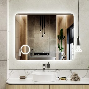 Erga Myra, LED zrkadlo 100x80 cm s kozmetickým zrkadlom 3x zväčšenie, 4114 lm, 3 farby svetla, zadné osvetlenie, ERG-V01-MYRA-1080-00