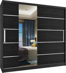 Posuvná skriňa 200 cm so zrkadlom čierna tmavý eben MBP SZP1/2/B/HK/0/AL