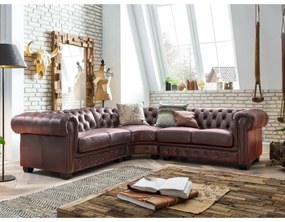 furniture-nabytek.cz - Rohová sedacia súprava Chesterfield z pravej kože, červená – 294×263×57 cm