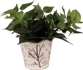 Béžový keramický obal na kvetináč s kvetmi a vtáčikmi Birdie - Ø 16*15 cm