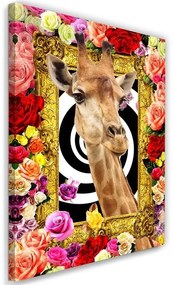 Obraz na plátně, Žirafa Barevné květiny - 60x90 cm