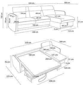 Čierna rozkladacia rohová pohovka (variabilná) Achille – Bobochic Paris