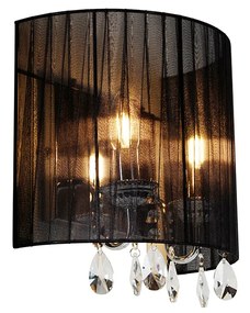 Klasická nástenná lampa chróm s čiernym tienidlom - Ann-Kathrin 2