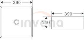 Invena Malaga, keramické umývadlo na dosku 390x390x140 mm, biela lesklá, INV-CE-39-001-C