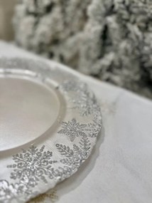 Bielo strieborný sklenený vianočný tanier 33cm