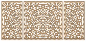 Drevená nástenná dekorácia trojdielna mandala do interiéru | SENTOP HDF0514-B