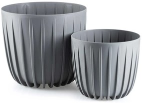PLASTOVÝ KVETINÁČ STRIPPED 24X21 CM SIVÁ