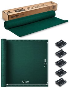 Tieniaca sieť 1,5x50 m 110g/m2 + 50 svoriek PLONOS 454301 - zelená