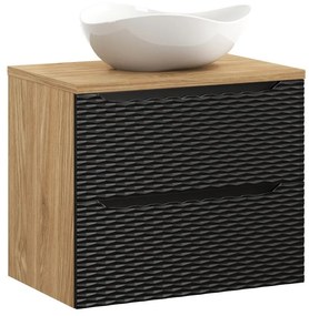 Závesná skrinka Ocean Cloud I s doskou a umývadlom 70 cm čierna/dub olejovaný