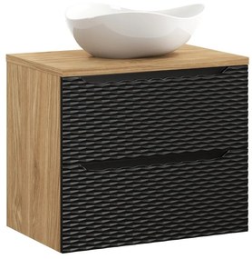 Závěsná skříňka Ocean Cloud I s deskou a umyvadlem 70 cm černá/dub olejovaný
