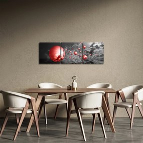 Obraz červených gulí (s hodinami) (90x30 cm)