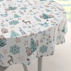 Biante Bavlnený okrúhly obrus Sandra SA-662 Modro-zeleno-hnedý vianočný vzor Ø 70 cm