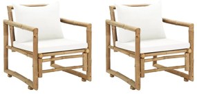 Záhradné stoličky 2 ks, podložky a vankúše, bambus