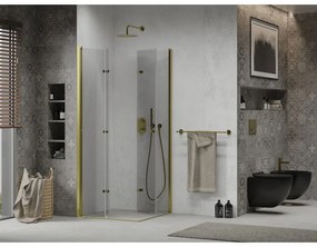 Mexen Lima Duo sprchovací kút so skladacími dverami 80 x 80 cm, 6mm číre sklo, zlatý profil, 856-080-080-50-00-02