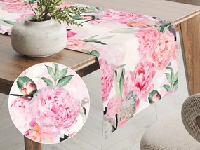 Biante Zamatový behúň na stôl Tamara TMR-037 Ružové pivonky na bielom 45x120 cm