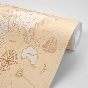 Tapeta zaujímavá béžová mapa sveta - 225x150