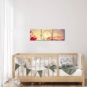 Obraz - Lúka s kvetmi (s hodinami) (90x30 cm)