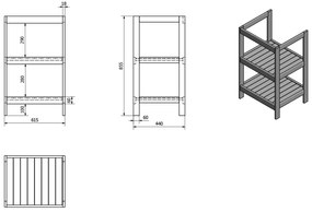 Aqualine Aqualine, ETIDE policová umývadlová skrinka 61,5x85x44 cm, matná biela, ET610