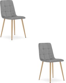 Set dvoch jedálenských stoličiek KARA zamatové, svetlosivé / hnedé nohy (2 ks)