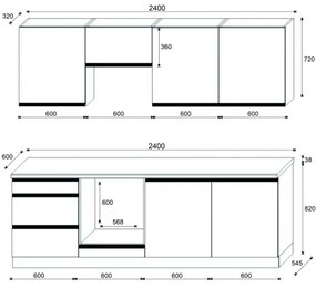 Kuchynská linka MARINA 240 cm dub craft