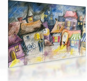 Sklenený obraz - Daždivý večer (70x50 cm)
