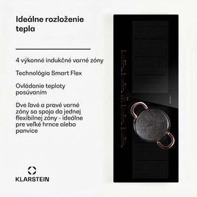 Klarstein Masterzone 90 Slim Flex, indukčná varná doska, max. 7200 W, vstavaná, 4 zóny, 2 Flex zóny, technológia ThermoBoost, Smart Flex