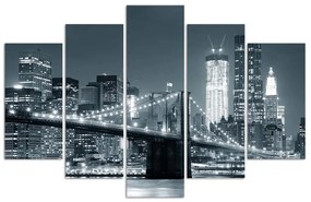 Obraz na plátně pětidílný New York Bridge Černobílý most - 200x100 cm