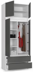 Skriňa s nadstavcom S 90 cm 2D 2SZ CLP biela / sivá