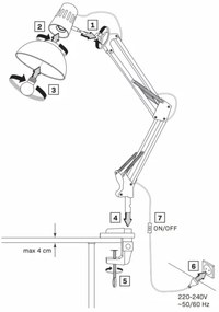Stolná lampa s klipom WORKER 1xE27/10W/230V biela