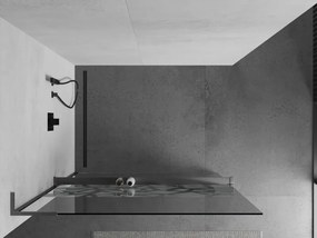 Mexen Kioto+ L, sprchová zástena Walk-In s poličkou a vešiakom 70 x 200 cm, 8mm číre sklo biely vzor, grafitový profil, 800-070-123-66-85